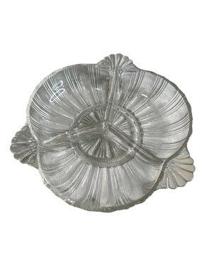 Vintage 40s Hazel-Atlas Tricorne Shell-shaped Divided Relish Dish Clear Glass